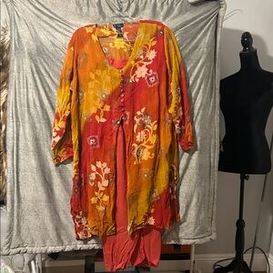 Bohemian Floral Tunic in Red and Orange